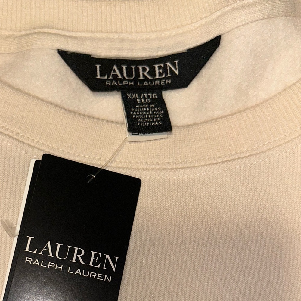 NWT Lauren Ralph Lauren Cream Crewneck 🤍 Preppy Minimalist Cozy Sweatshirt XXL - Picture 3 of 4